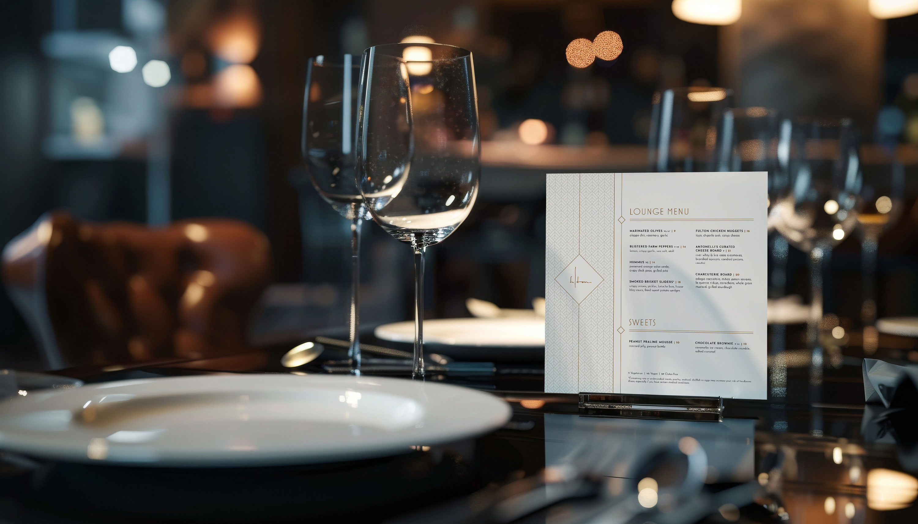 Lounge menu on table