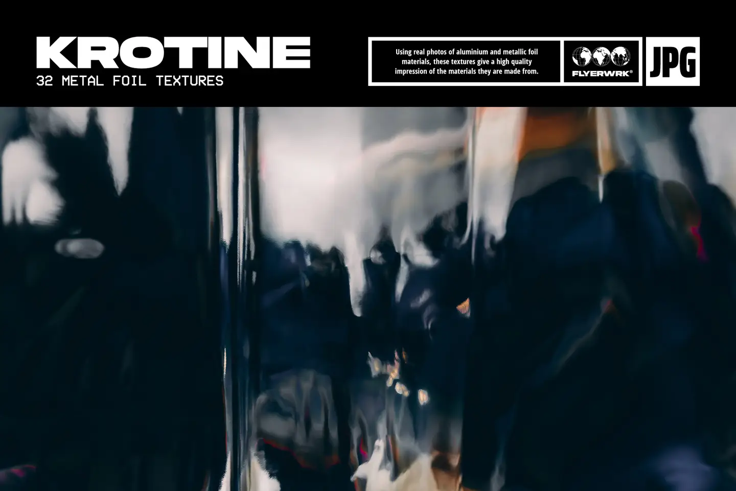 Krotine abstract metal foil texture with realistic metallic reflections and blurry industrial dark highlights