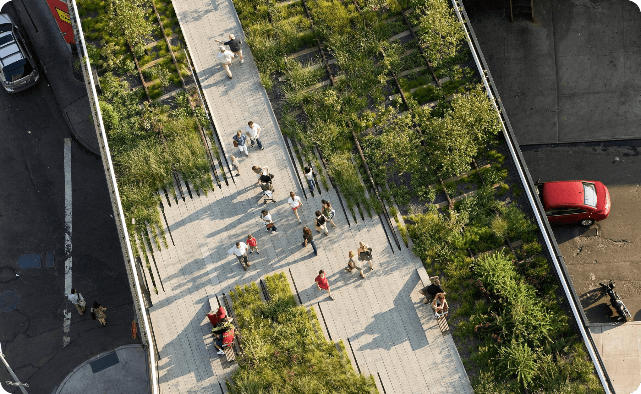 People walking in the High Line park