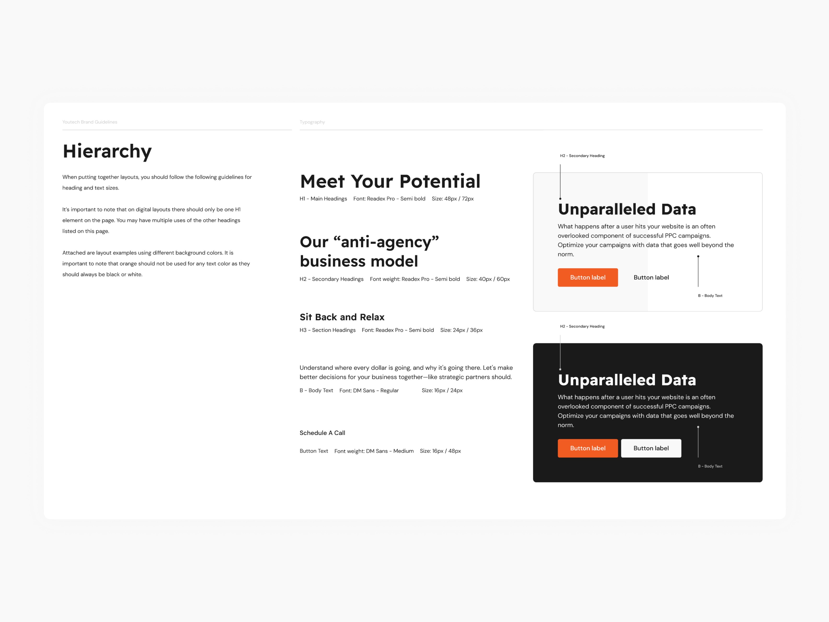 The typography page of the Youtech brand guidelines