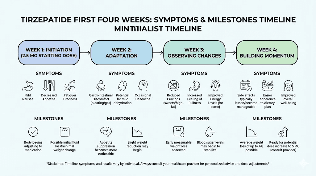 Compounded tirzepatide starting dose first four weeks timeline and what to expect