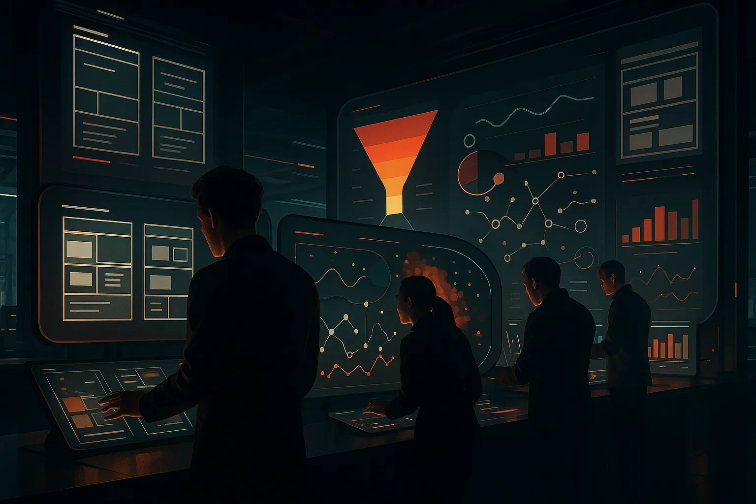 People analyzing digital marketing data at RockN' Socials agency.