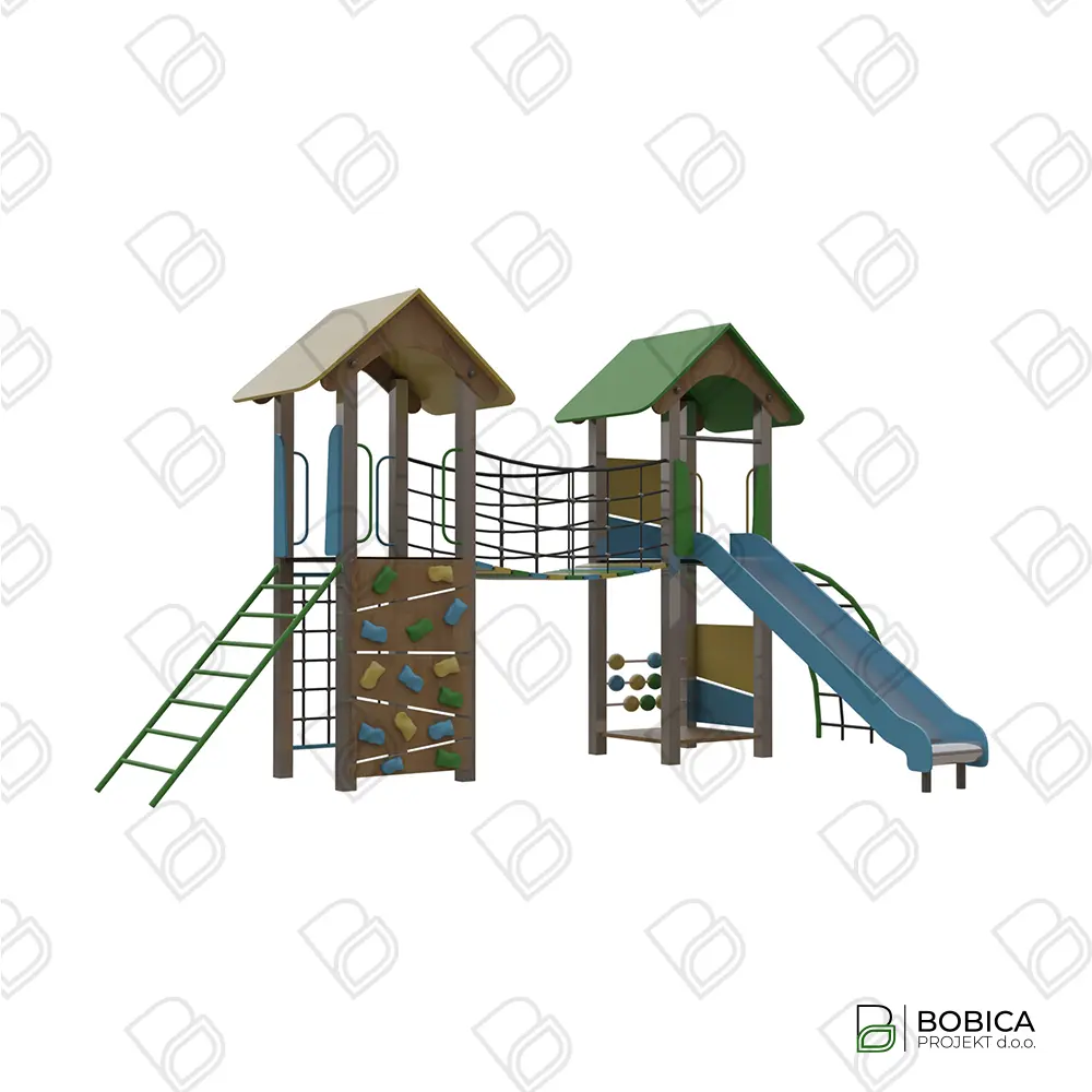 Kombinirano igralo s dva tornja, toboganom i stijenom za penjanje za vanjske prostore – BOBICA PROJEKT