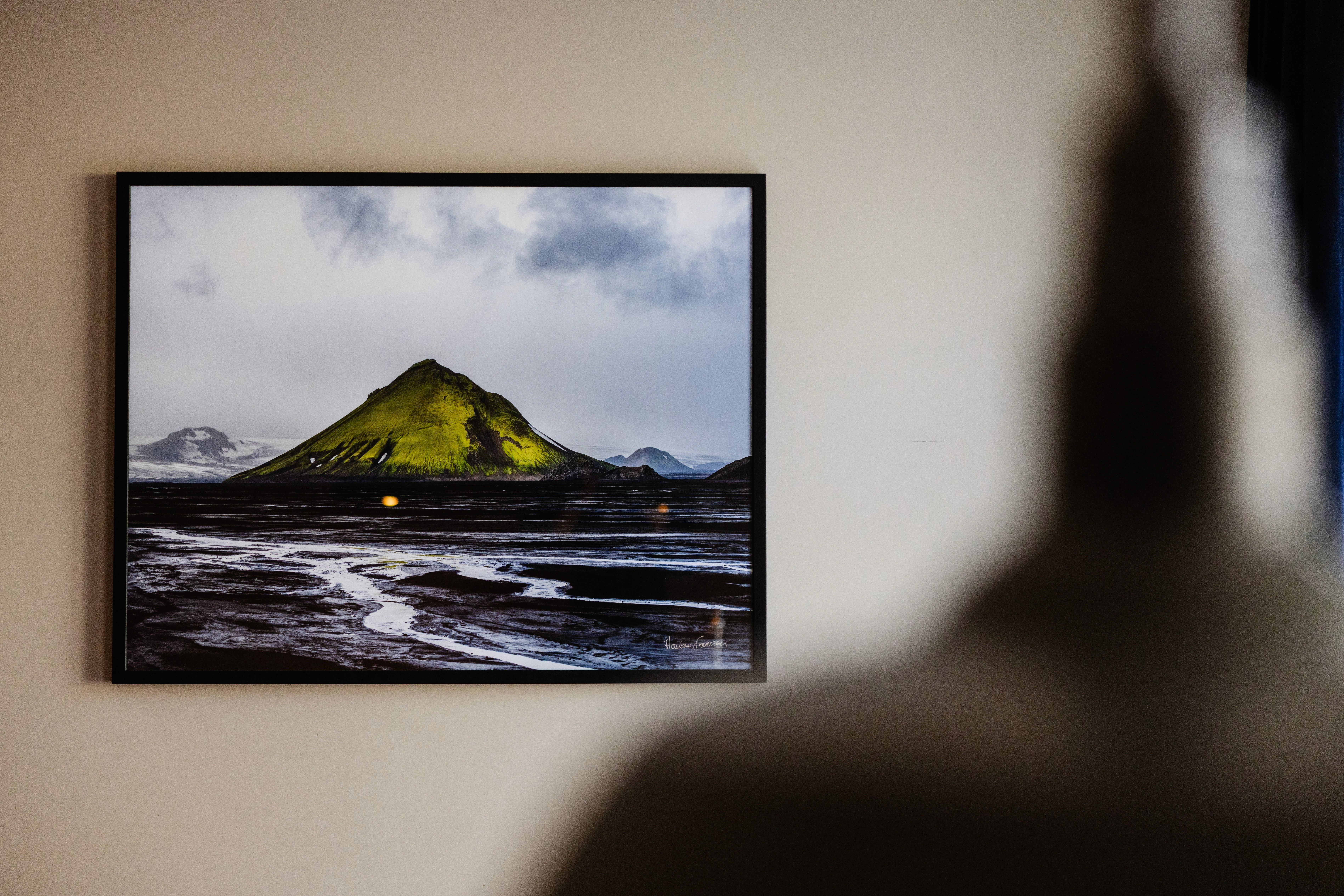 Icelandic landscape artwork displayed inside Kvosin Hotel, adding local character to a boutique hotel stay in downtown Reykjavík.