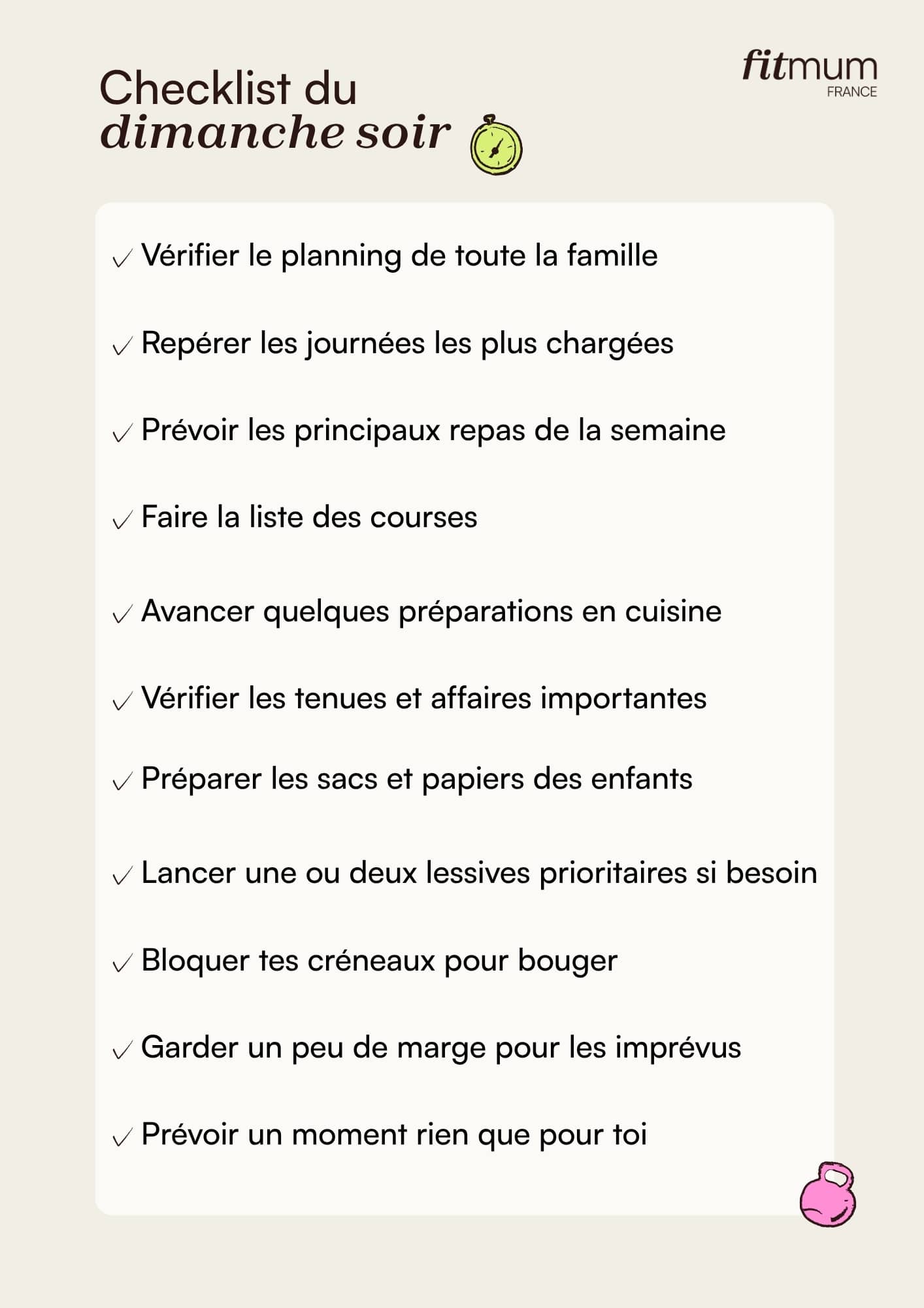 Checklist du dimanche pour préparer et organiser la semaine en famille