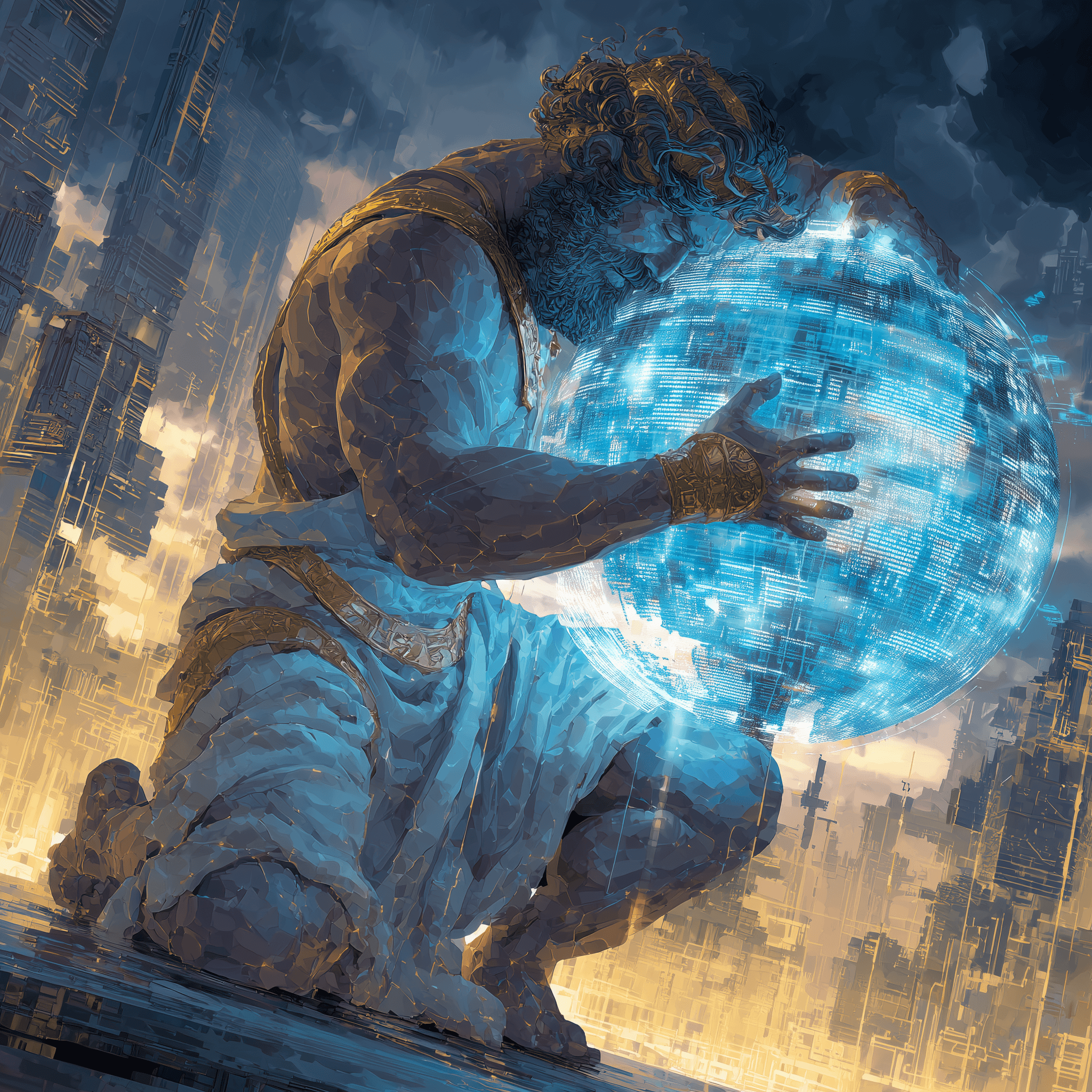 The Greek God Atlas holding up a digital world representing the internet