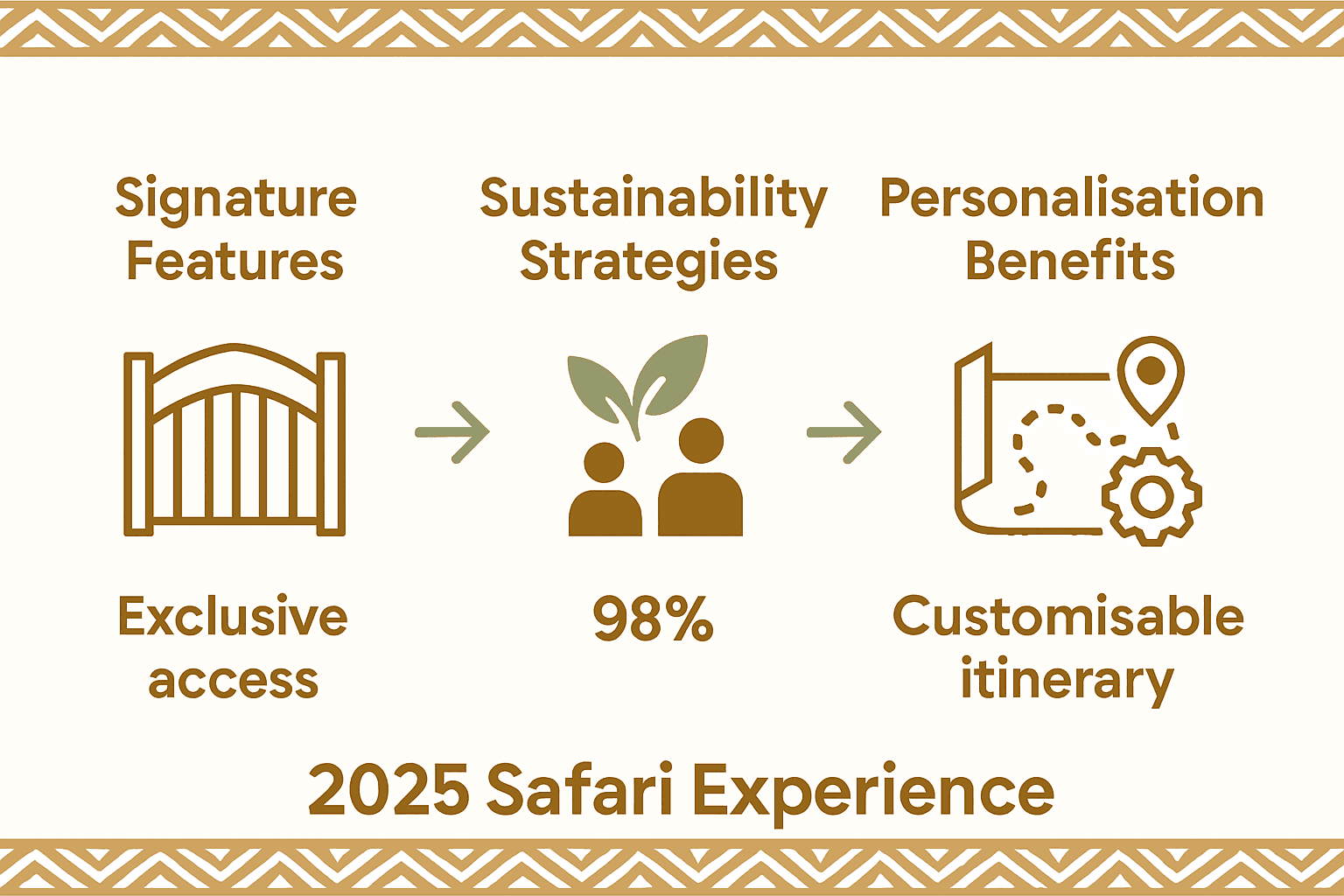 Infographic comparing features, sustainability, and personalization in luxury safaris