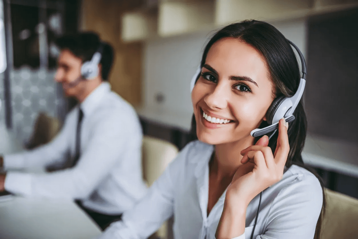 Home health support representative wearing a headset