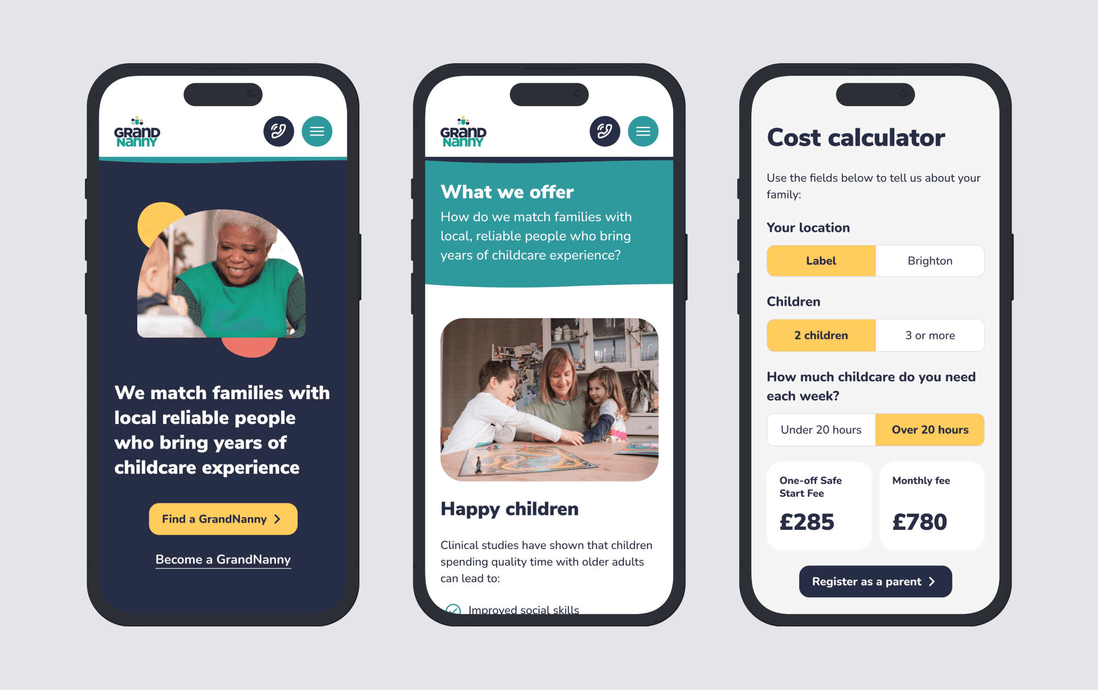 Screensots of the website optimised for mobile devices