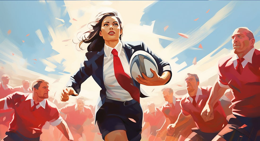 Zakenvrouw speelt rugby Adalace