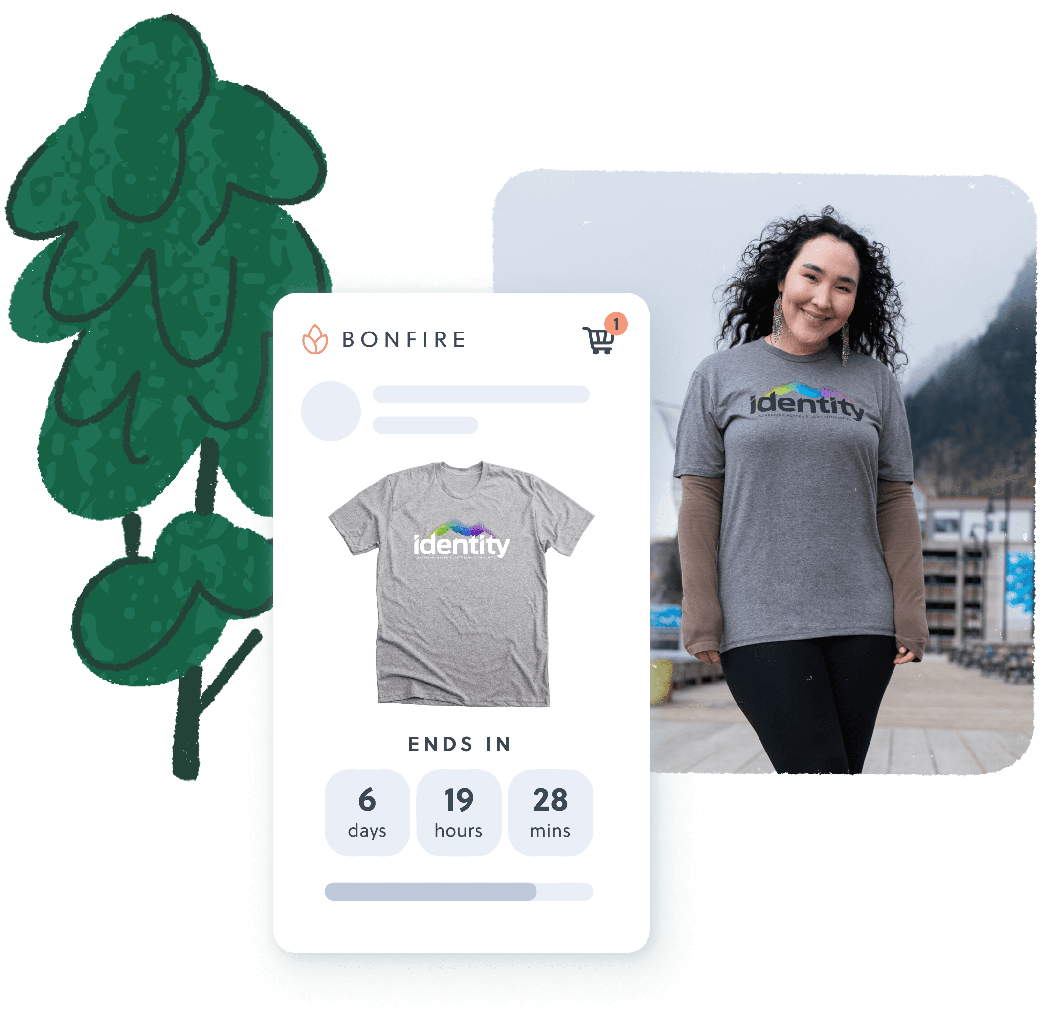 A Bonfire seller showing off their eco-friendly merch.