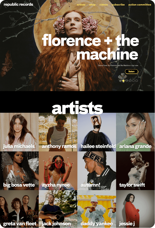 Screenshot the Republic Records website