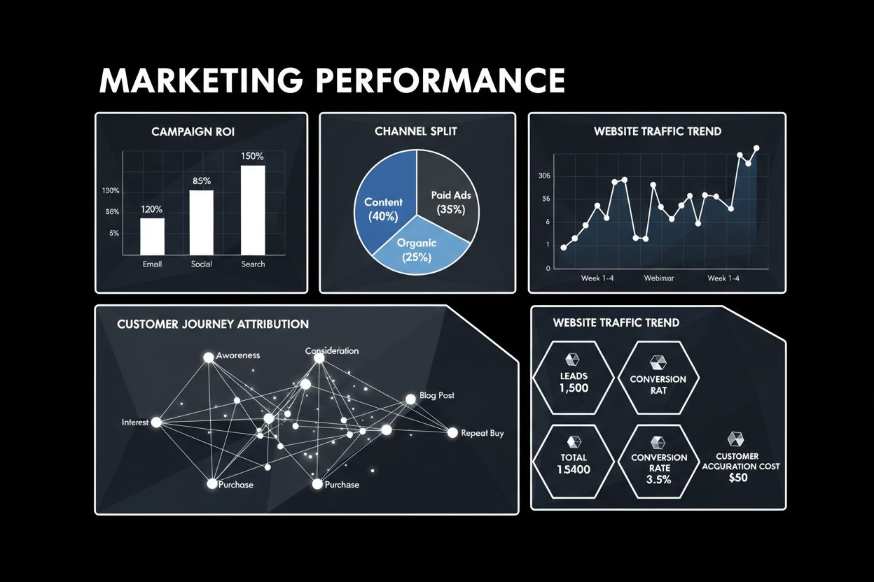 Marketing KPI dashboards and attribution graphs