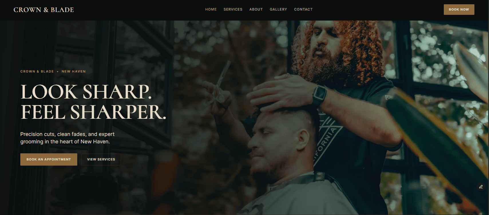 Crown & Blade barbershop concept website designed by Kalonji Digital Solutions