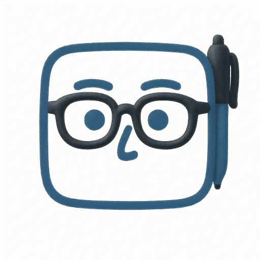 Cartoon square face wearing glasses with a pen clipped to the side, representing the Lesson Planner persona.