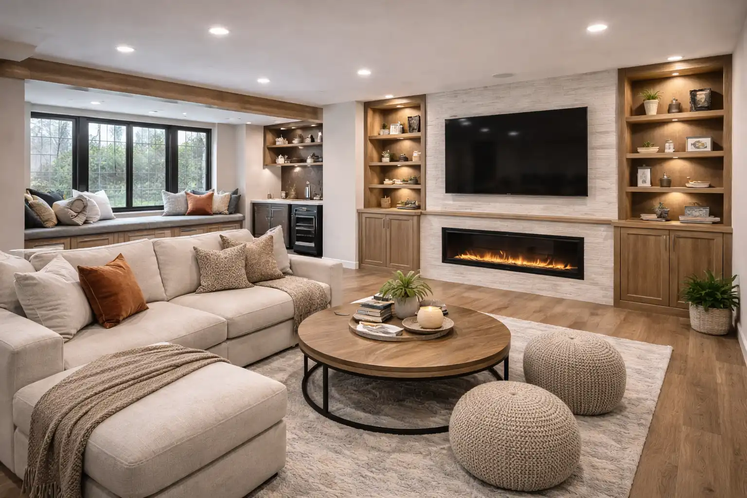 basement renovation before and after family room