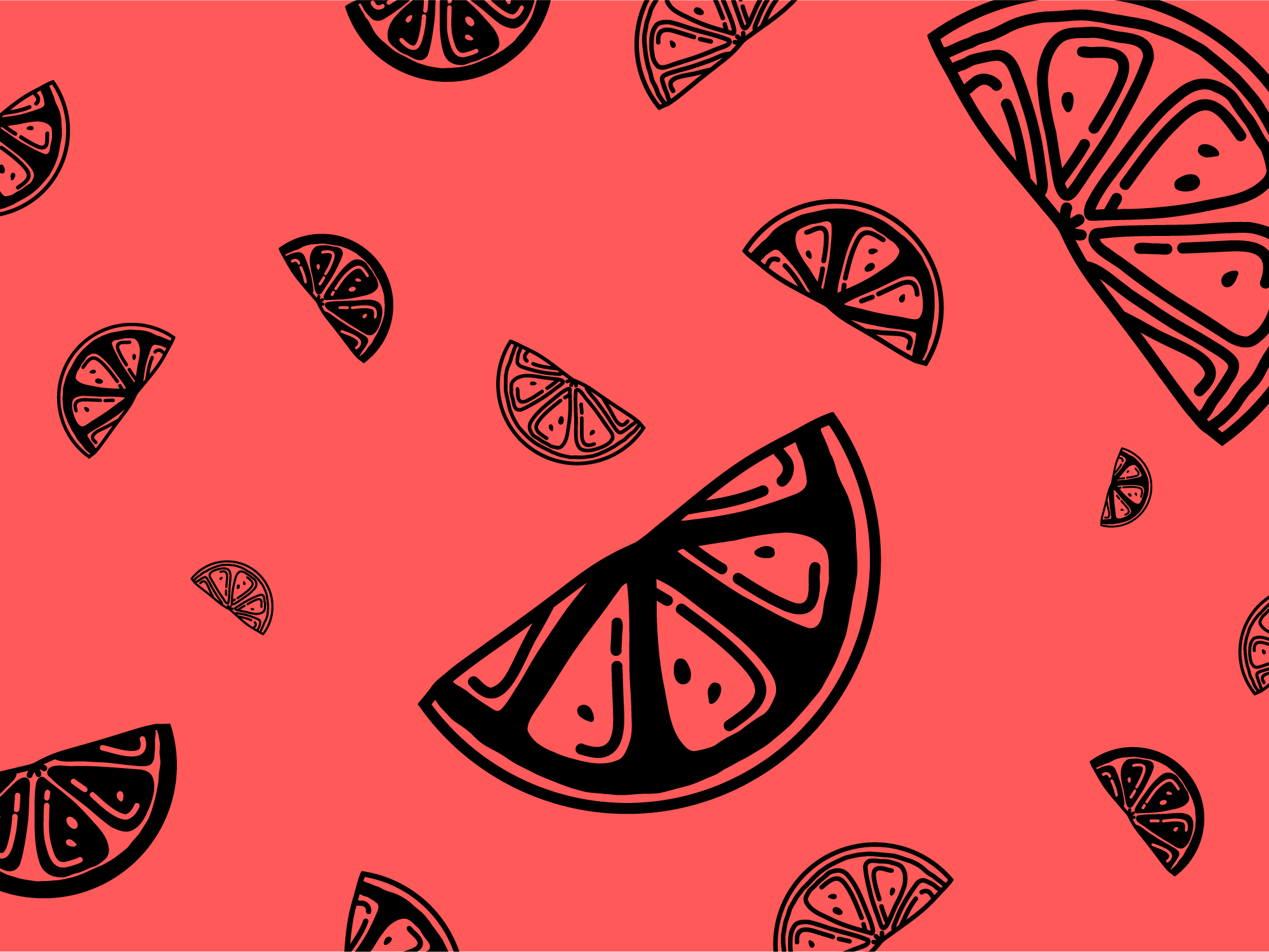 The Hub. Brand design project pattern of orange and lime wedges.