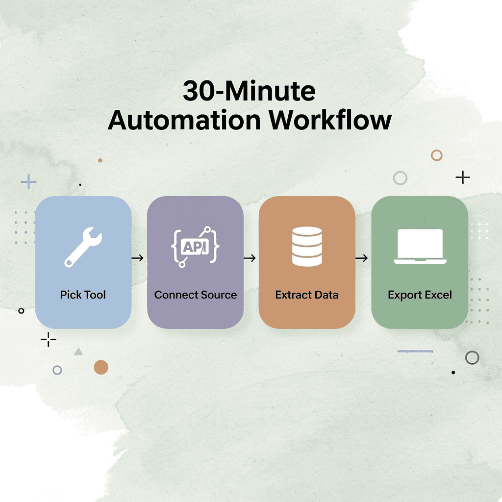 Infographic showing the 4-step 30-minute automation workflow