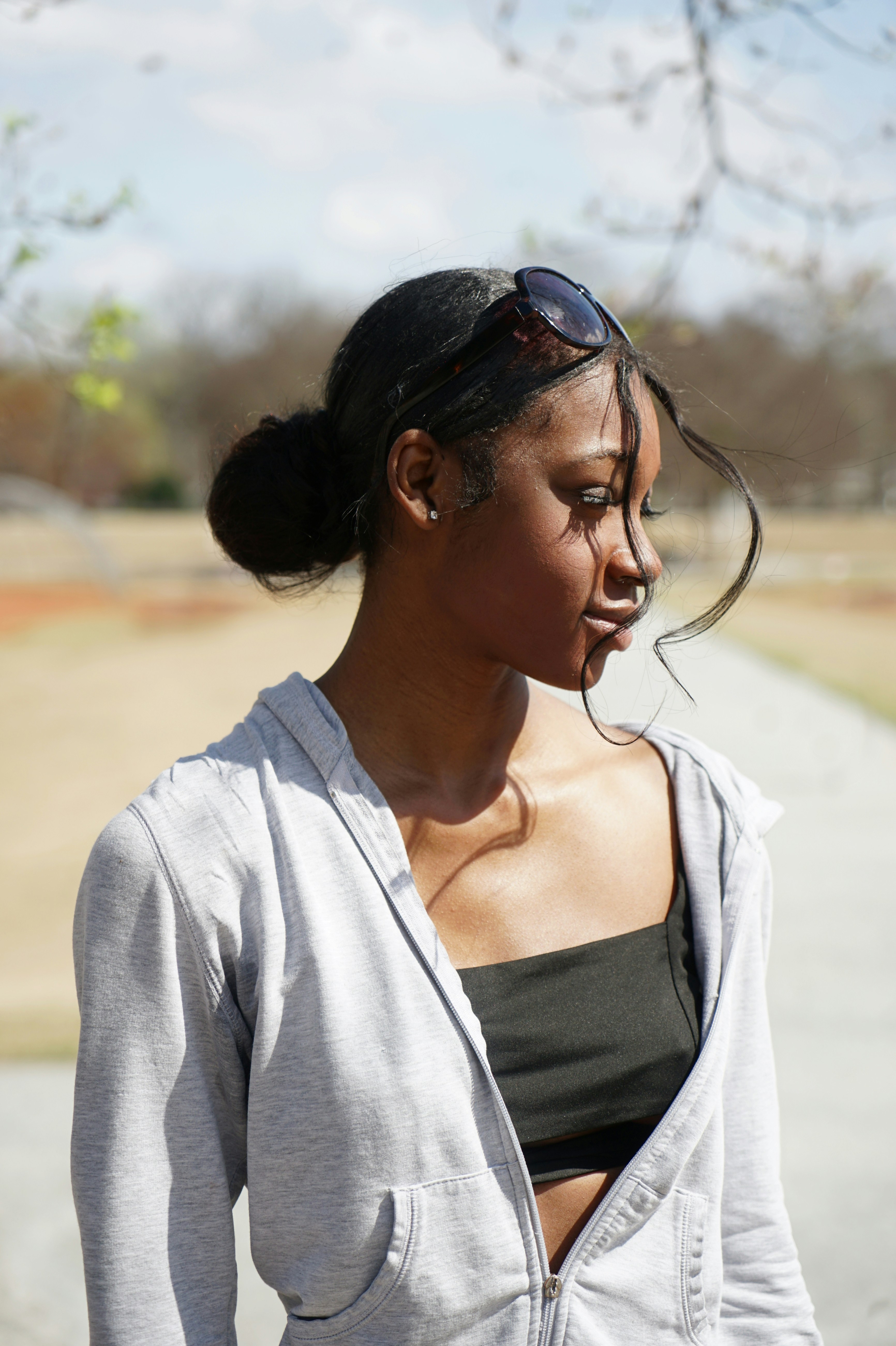 a woman with a ponytail