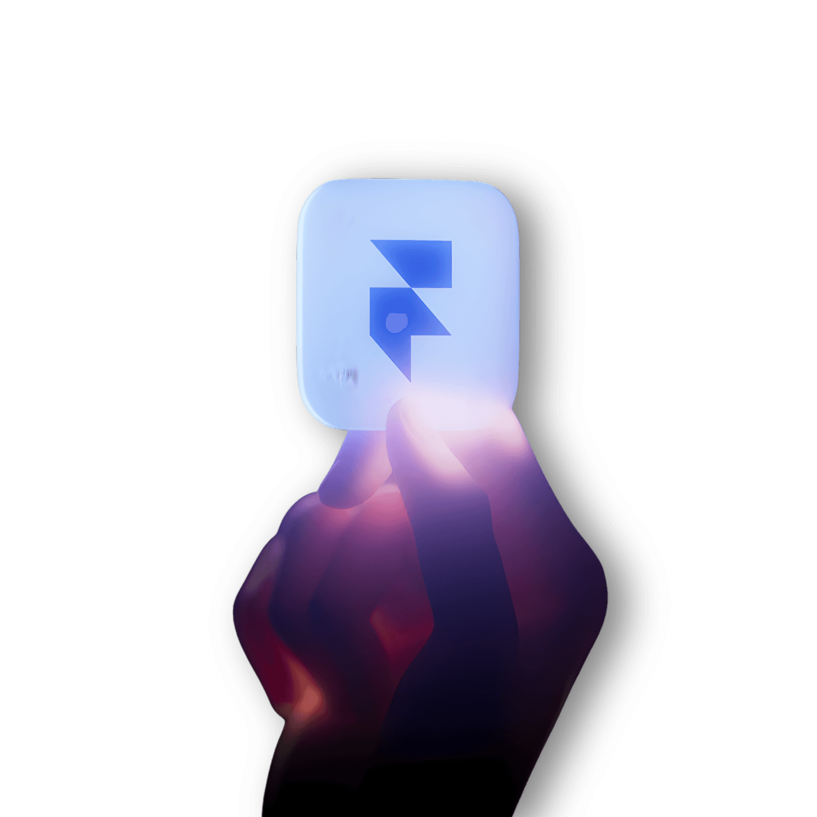 Hand holding a smartphone with a blank screen against a dark background.