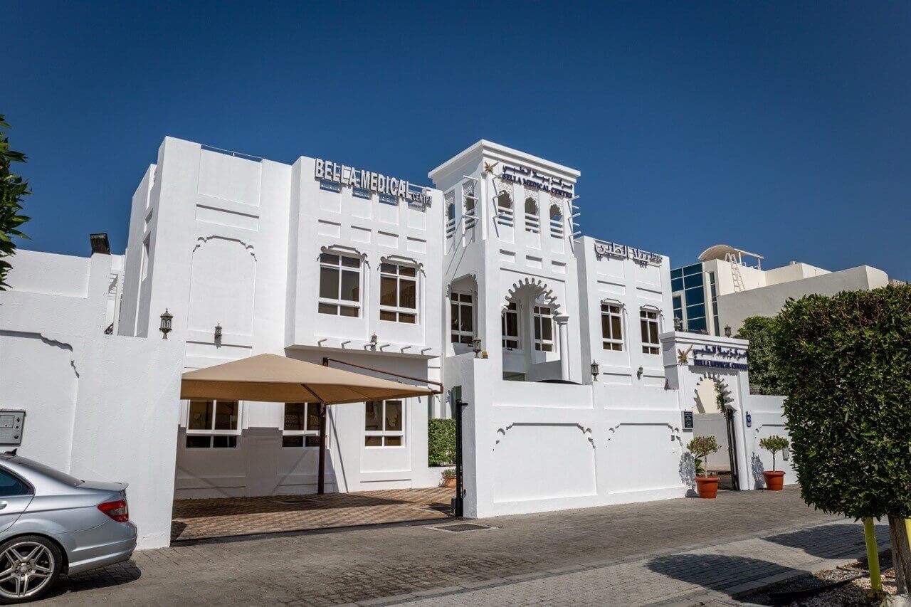 Bella Medical Centre building in Abu Dhabi offering comprehensive dental and aesthetic treatments.