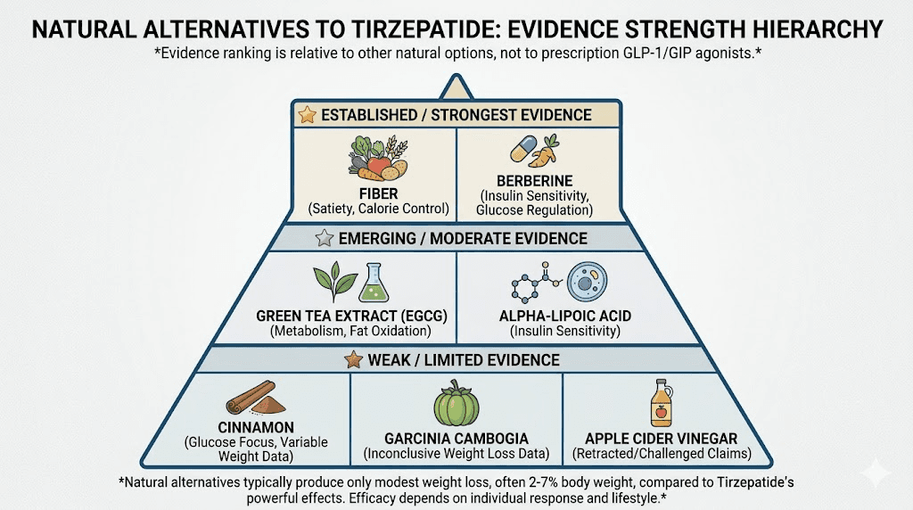 Natural alternatives to tirzepatide ranked by scientific evidence