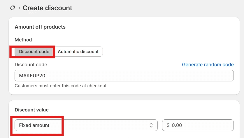 Discount Code type discount offer in Shopify 
