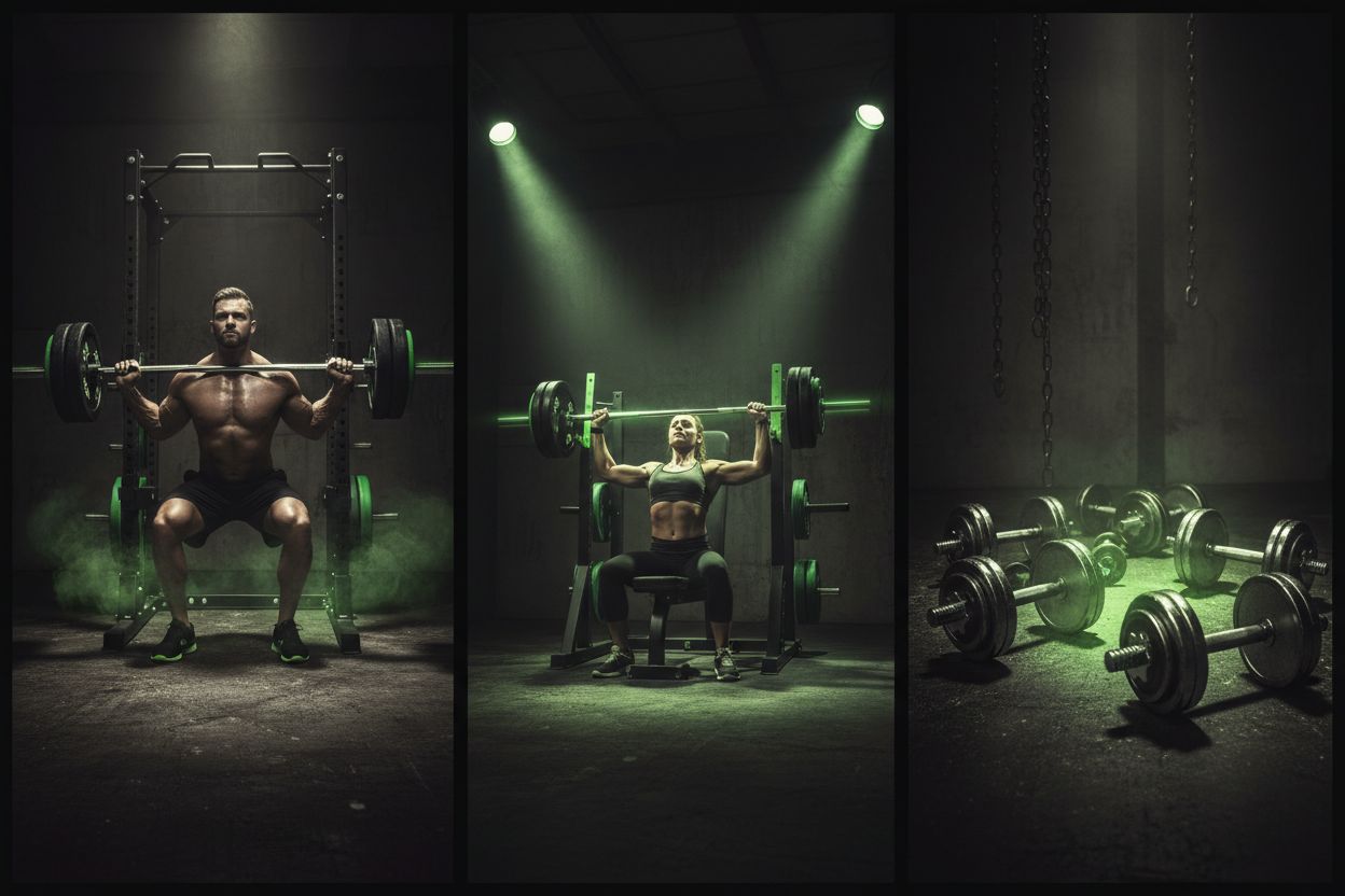 Barbells and dumbbells in a gym
