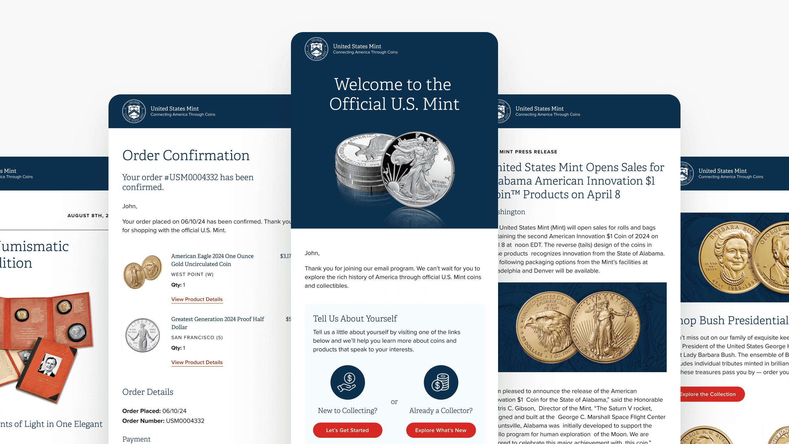 Multiple examples of the updated email templates.
