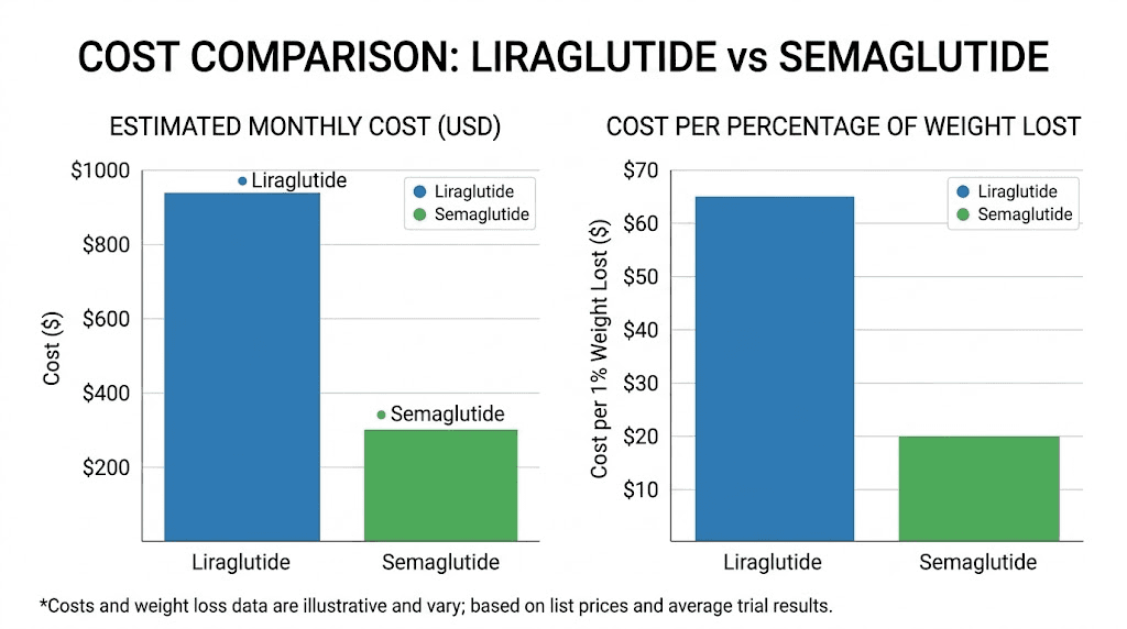 Cost comparison chart liraglutide vs semaglutide monthly price and cost effectiveness