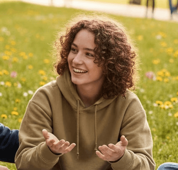 Conversion Truth for Families - Teenager in green hoodie sitting on the grass with arms out