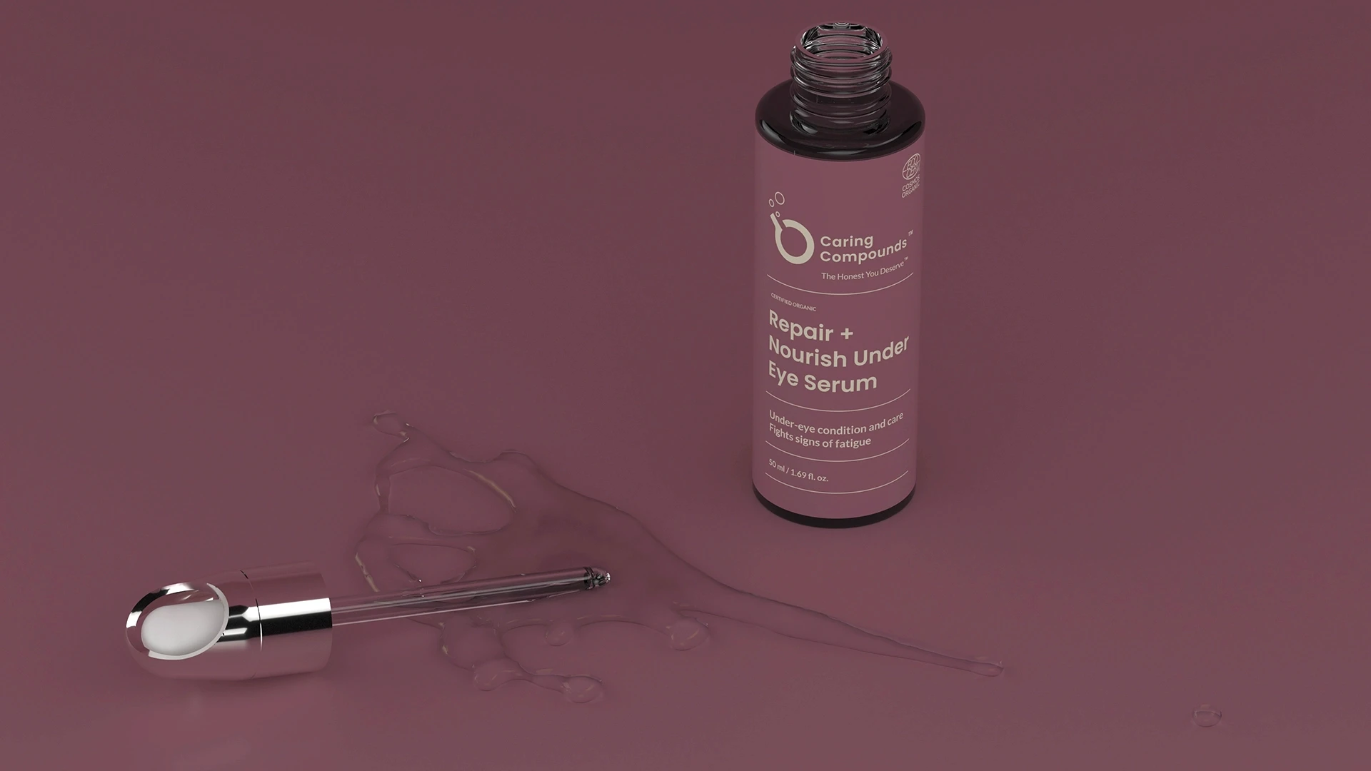 3D rendered aesthetic shot of Caring Compounds product range in lifelike shots