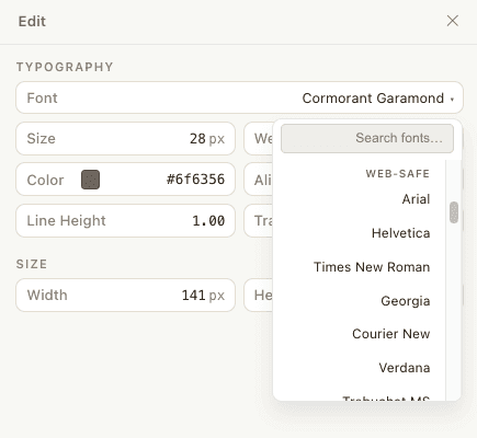 Web Safe Fonts supported by Claude Design
