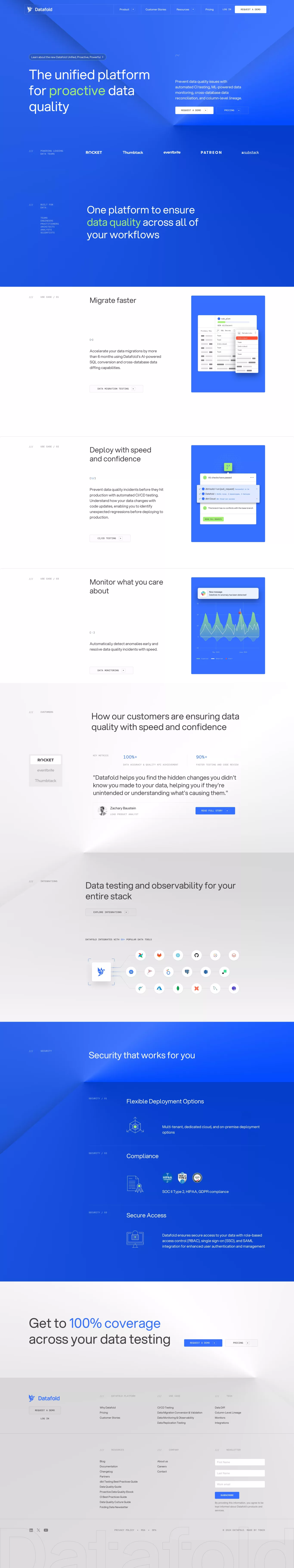 Datafold landing page screenshot showcasing Tech design