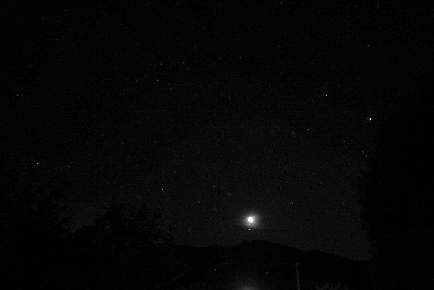 Analoge Langzeitbelichtung bei Nacht mit Mondlicht