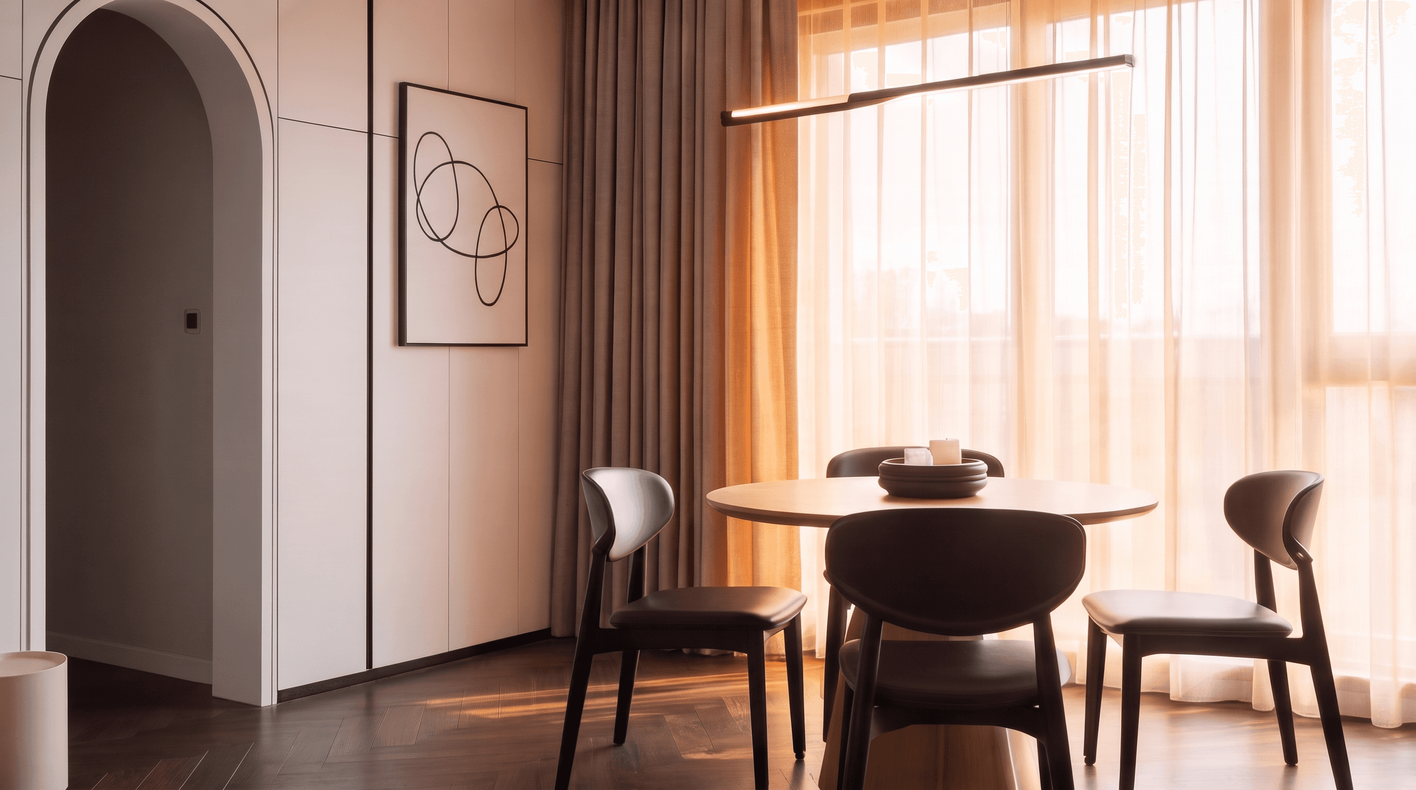 dining table set placed beside glass window