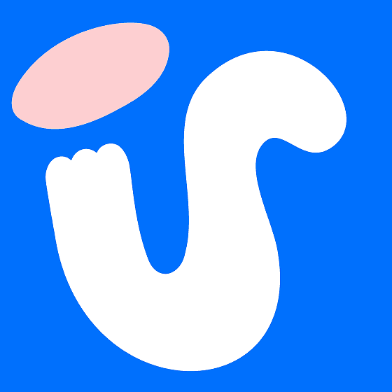 Abstract white and pink shapes on blue