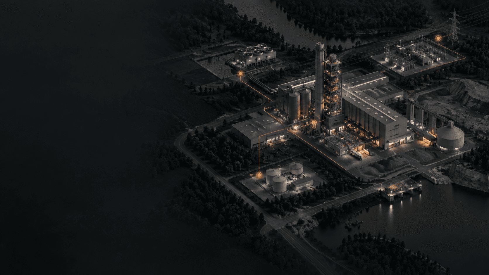 Industrial digital-twin facility visualized with private compute and connected operational systems