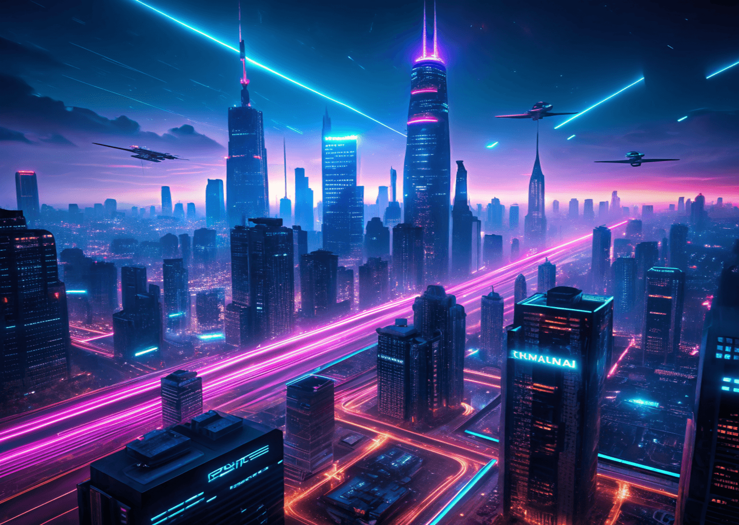 Futuristic city skyline visualizing smart surveillance systems and AI-powered infrastructure for urban security management