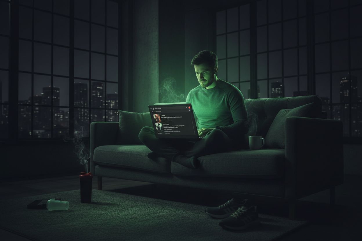 Person reading Reddit fitness threads on laptop