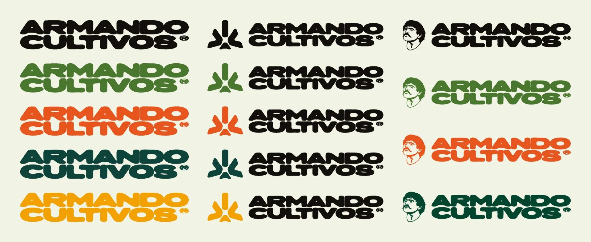 Armando Cultivos logo variations in orange, red, and green