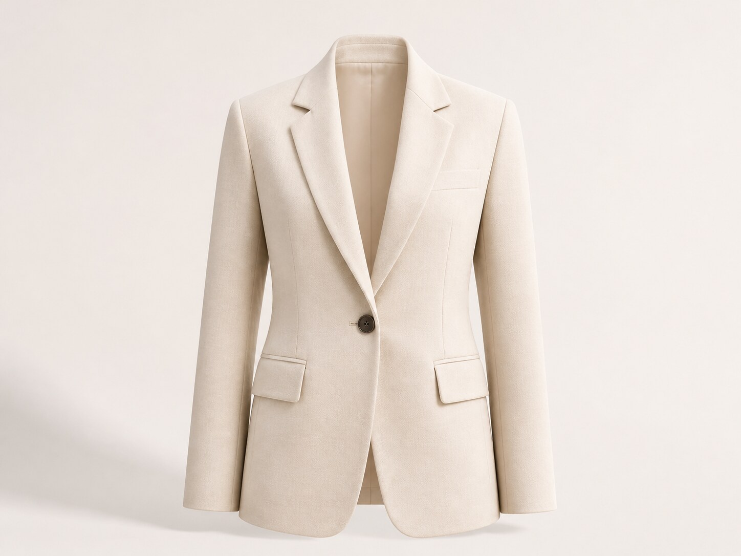 Cream blazer shown as a clean ghost mannequin ecommerce product image.