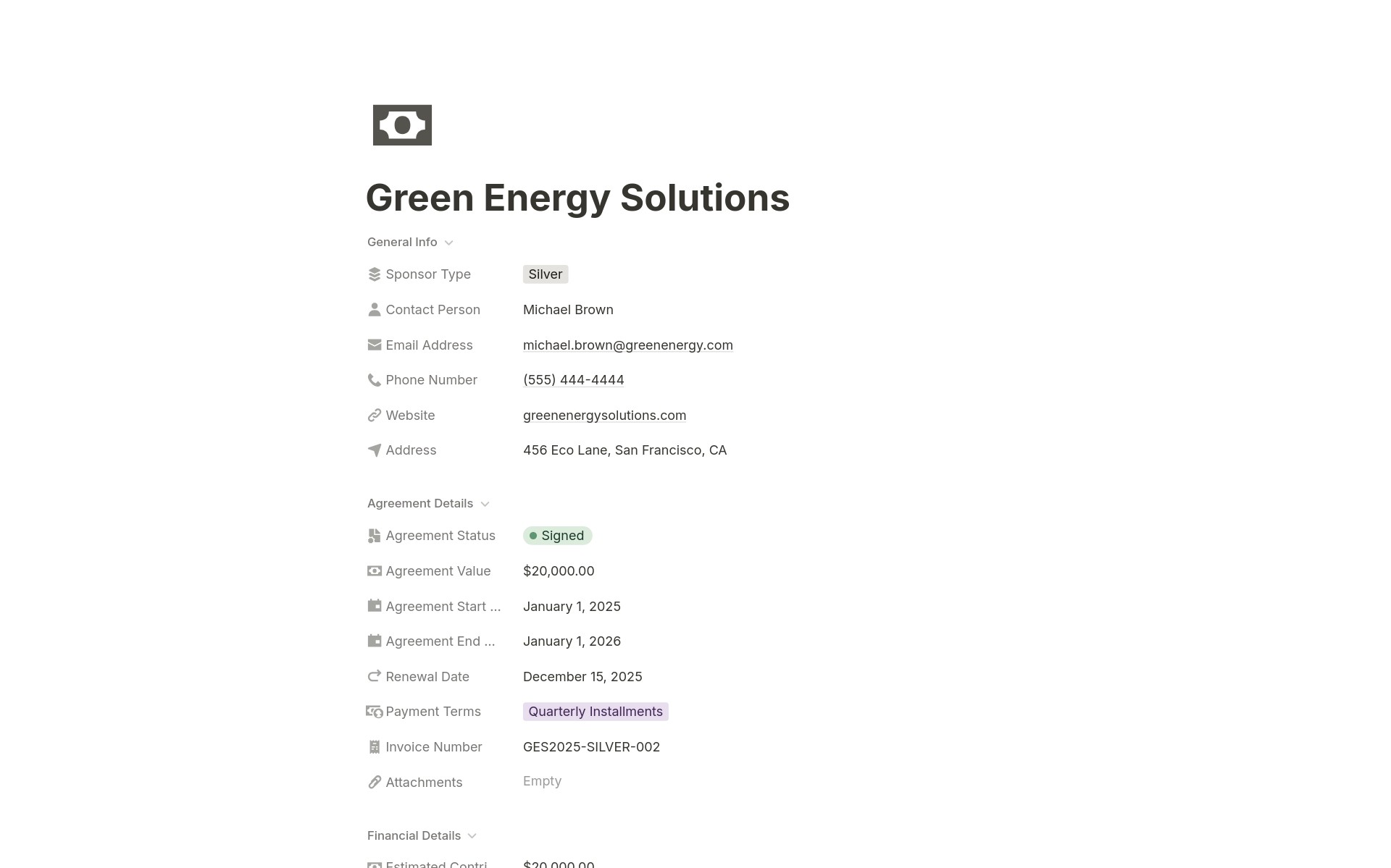 Business Event Screenshot