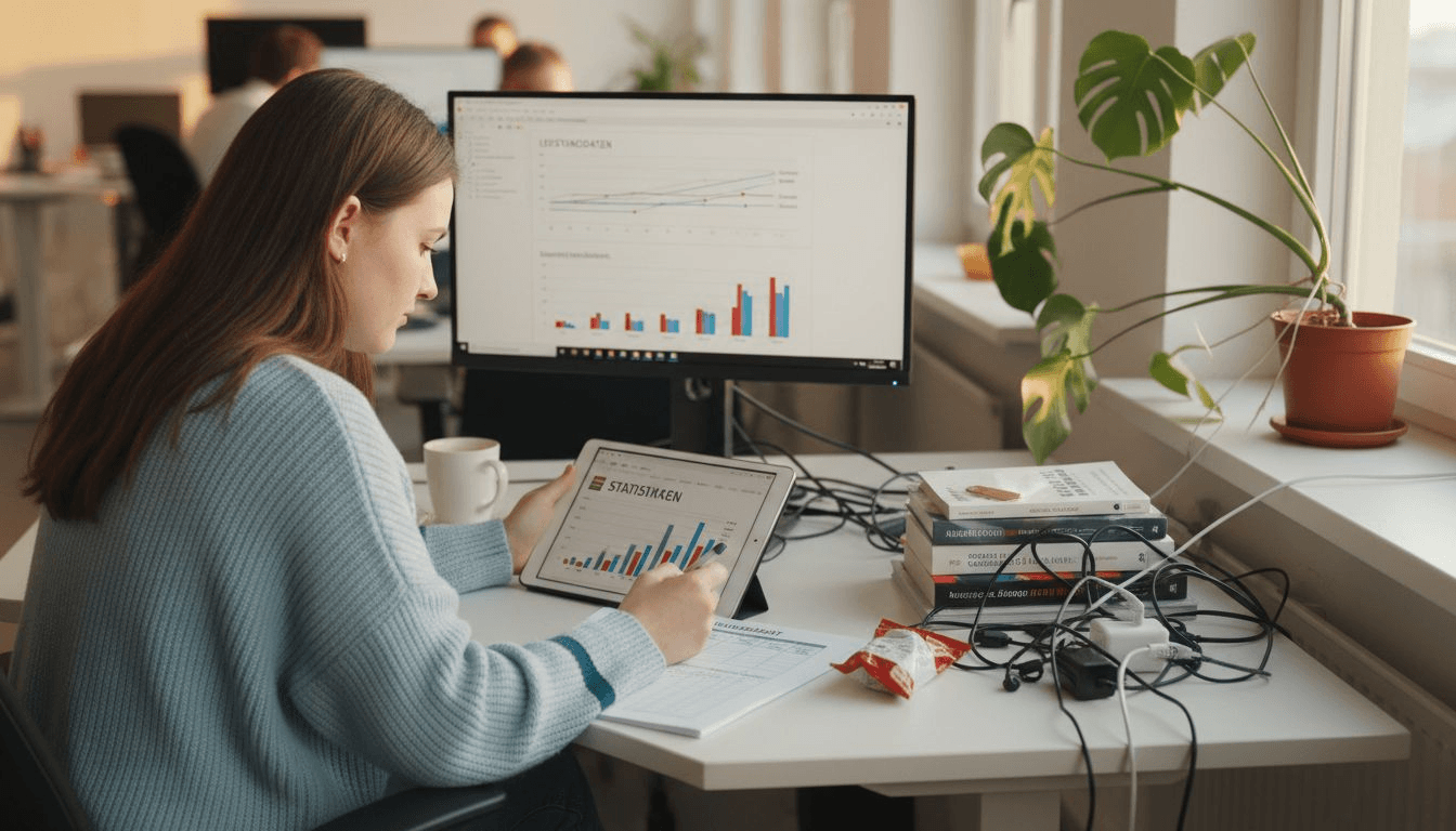 Eine Frau wirft einen genauen Blick auf die Statistiken ihrer Social-Media-Kanäle.