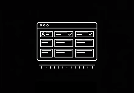 A line drawing of a task management dashboard with three columns of boxes and a checklist.