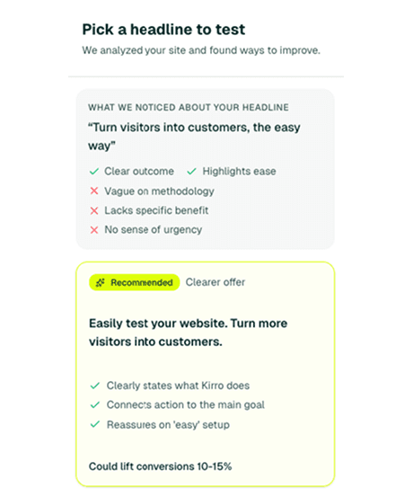 Kirro A/B testing Tool