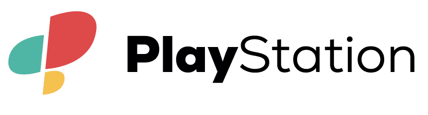 Logoentwurf: PlayStation; Rote, grüne und gelbe Halbkreise, die ein "P" und "S" formen und die Bildmarke darstellen