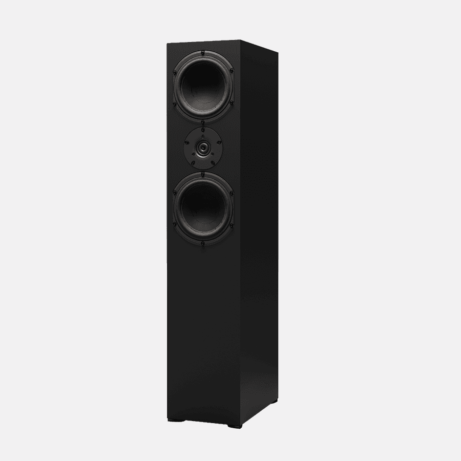 Tall black speaker with three drivers.