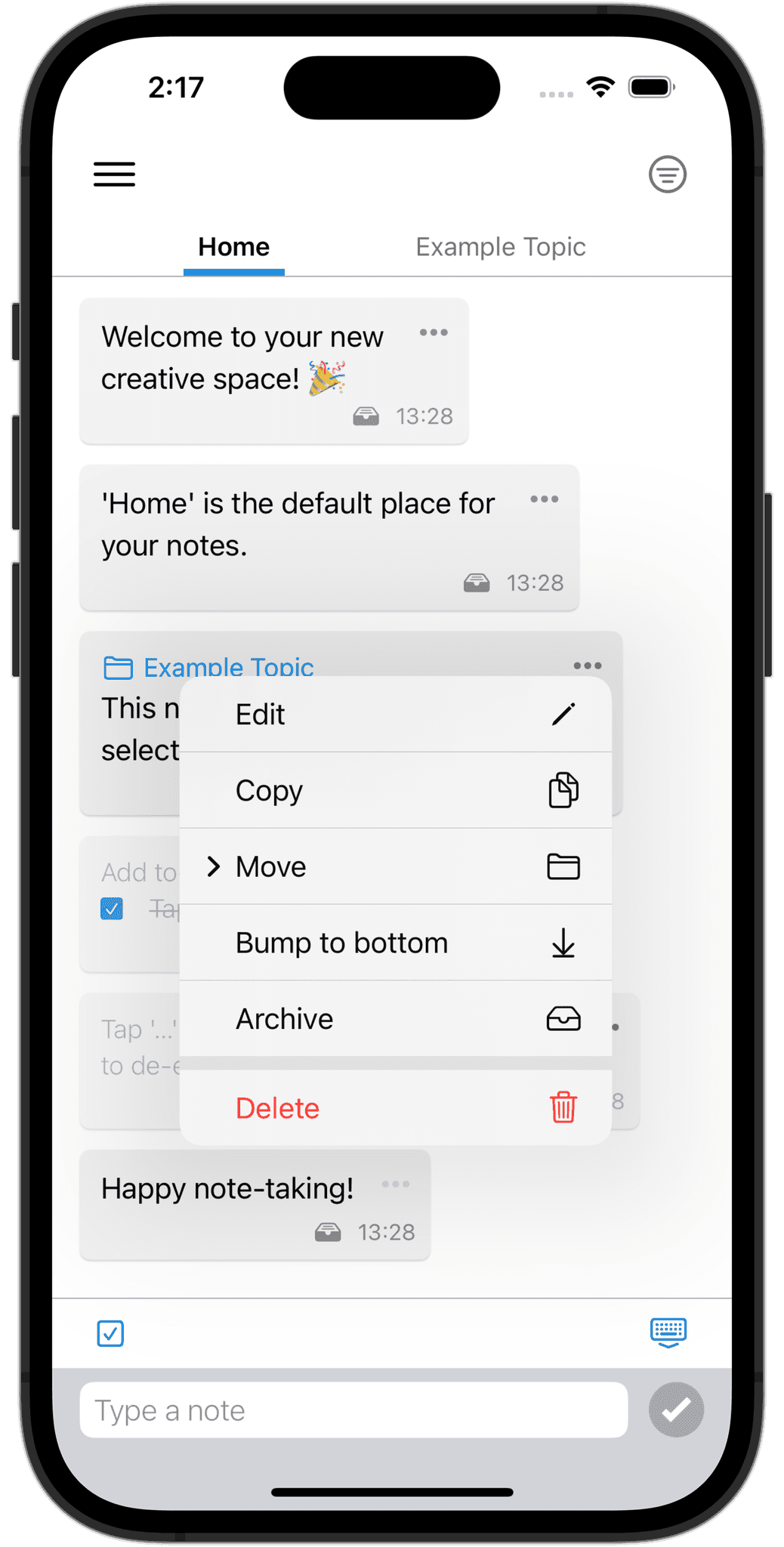 Bump notes feature in Qept