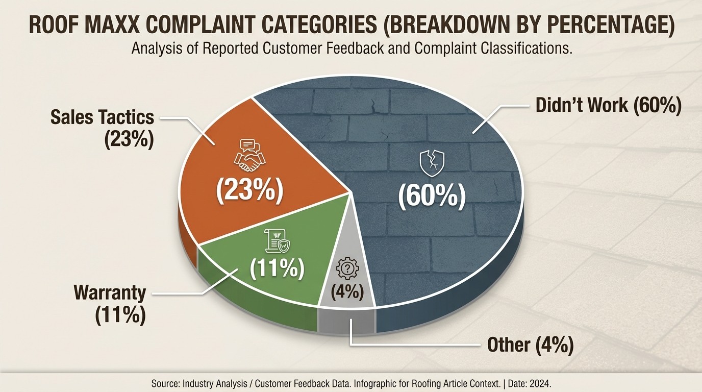 Roof Maxx complaints breakdown by category showing most common issues